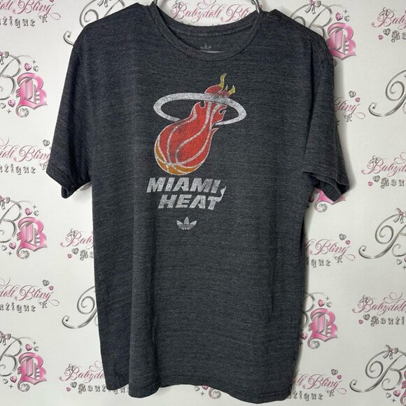 Adidas Miami Heat Gray T-Shirt basketball fire 🔥 top weathered grey graphic - Picture 1 of 5